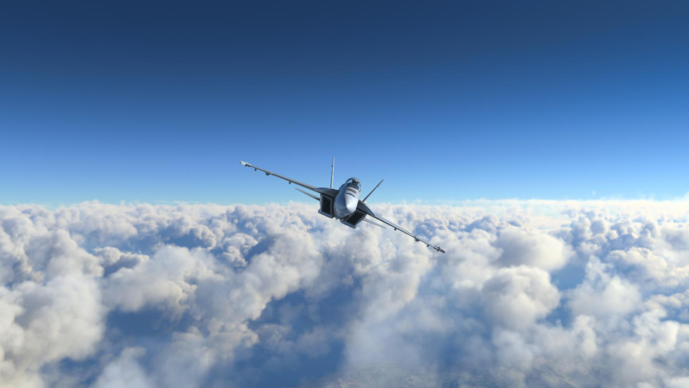 Avión de combate volando sobre las nubes