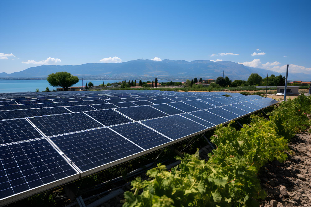Placas solares junto a un viñedo
