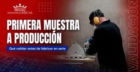 Operario de Industrias Mical revisando una pieza durante la validación de una primera muestra industrial
